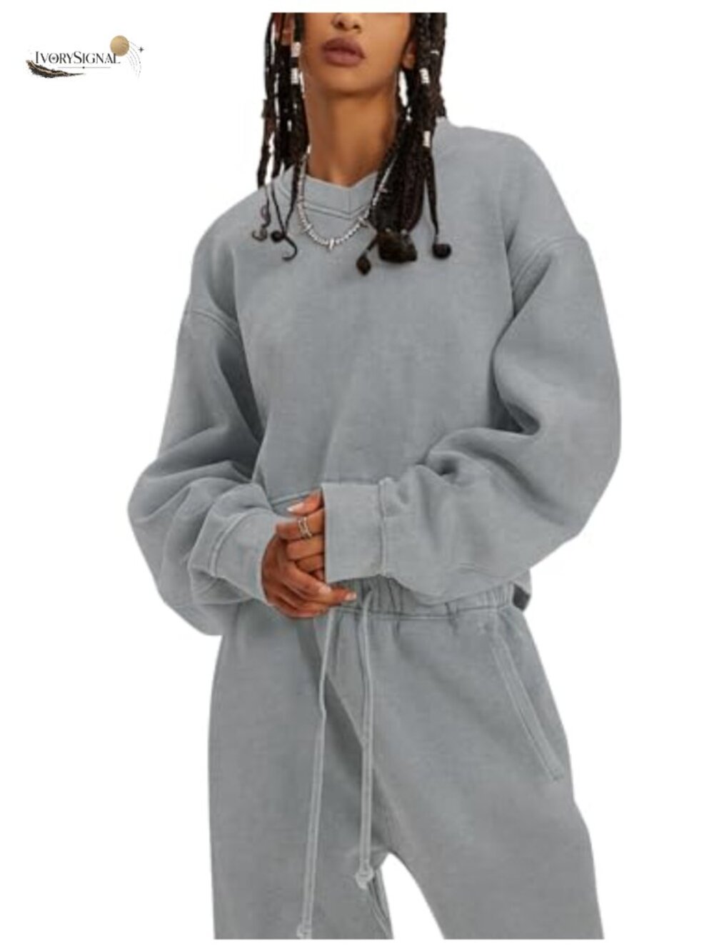 Women's 2 Piece Sweatsuit Set Crop Sweatshirt & Joggers Fleece Track Suit